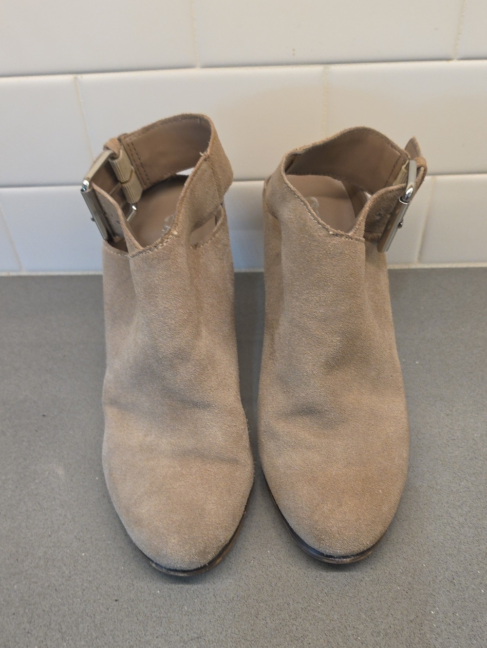 Beige Suede Ankle Boots with Buckle - Women